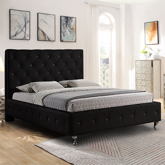 Photo of Barberton plush velvet king size bed in black