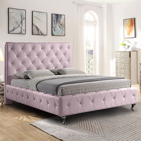 Product photograph of Barberton Plush Velvet King Size Bed In Pink from Furniture in Fashion