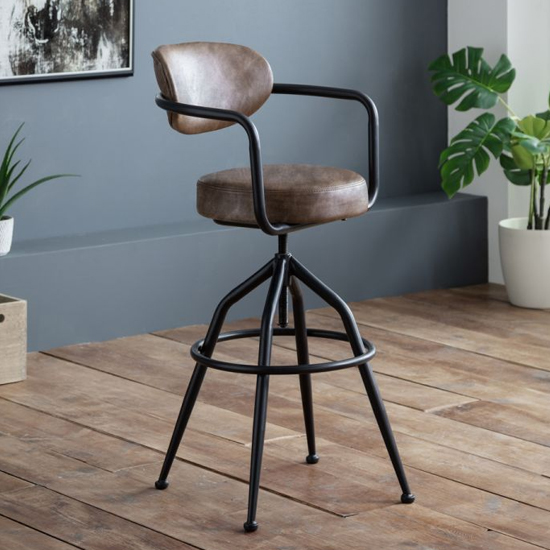 Product photograph of Bachue Faux Leather Leather Bar Stool In Brown from Furniture in Fashion