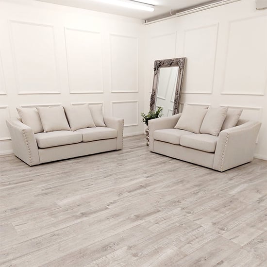Product photograph of Barbon Fabric 3 2 Seater Sofa Set In Beige from Furniture in Fashion