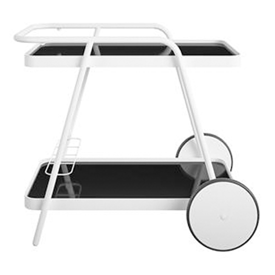 Barbra Black Glass Shelves Drinks Trolley With White Frame