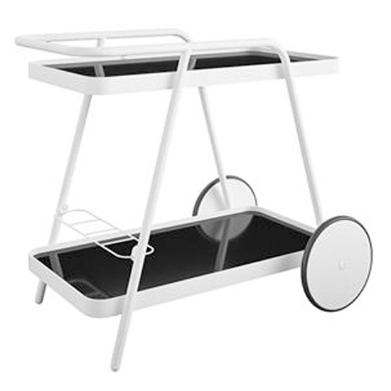 Barbra Black Glass Shelves Drinks Trolley With White Frame