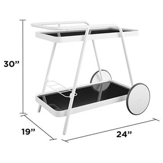 Barbra Black Glass Shelves Drinks Trolley With White Frame