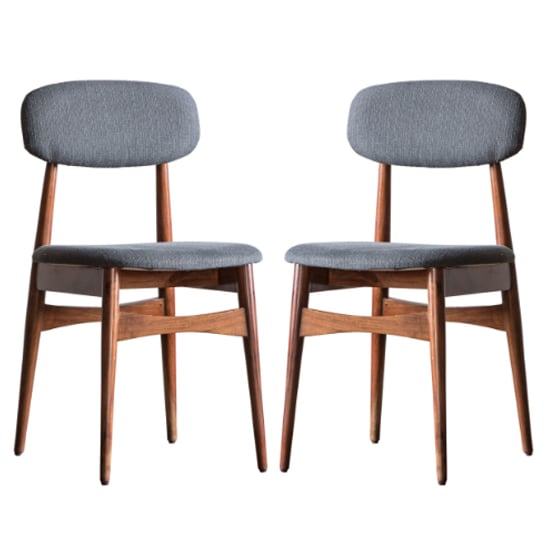 Photo of Barcela dark wooden dining chairs with grey seat in a pair