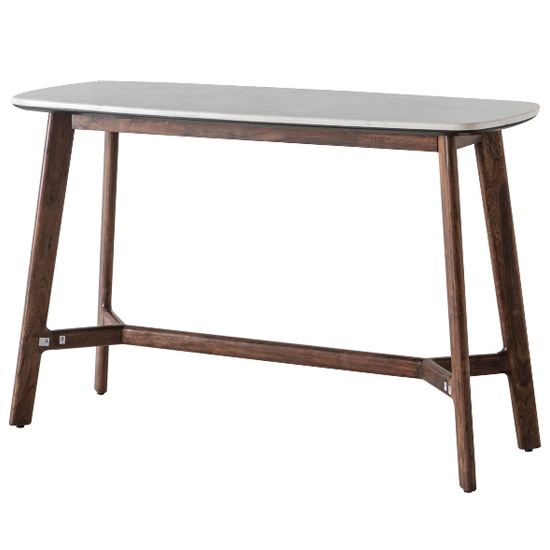 Barcela Wooden Console Table With White Marble Top In Walnut