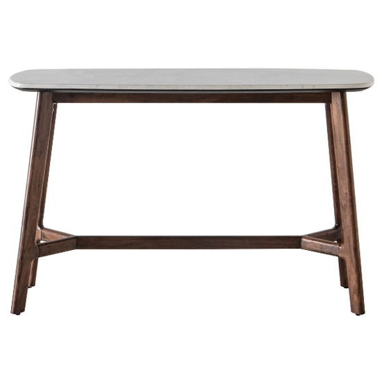 Barcela Wooden Console Table With White Marble Top In Walnut