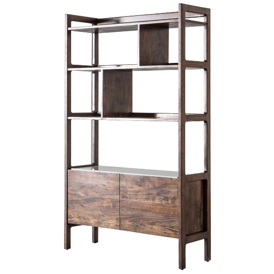 Barcela Wooden Shelving Unit With White Marble Shelf In Walnut