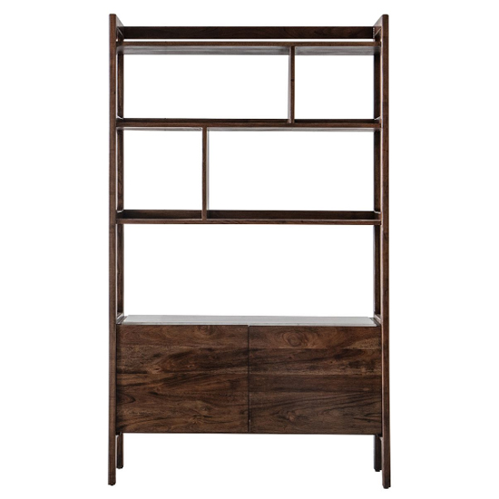 Barcela Wooden Shelving Unit With White Marble Shelf In Walnut