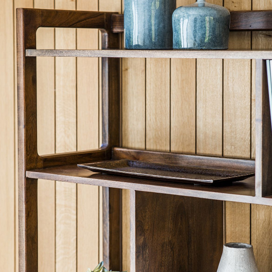 Barcela Wooden Shelving Unit With White Marble Shelf In Walnut