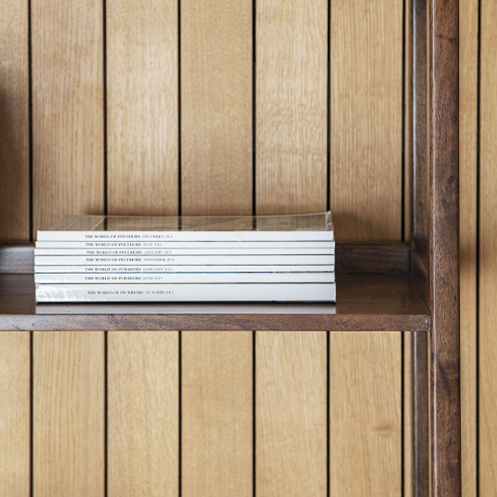 Barcela Wooden Shelving Unit With White Marble Shelf In Walnut