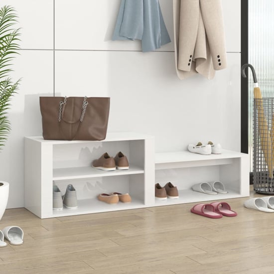 Product photograph of Barcelona High Gloss Hallway Shoe Storage Rack In White from Furniture in Fashion