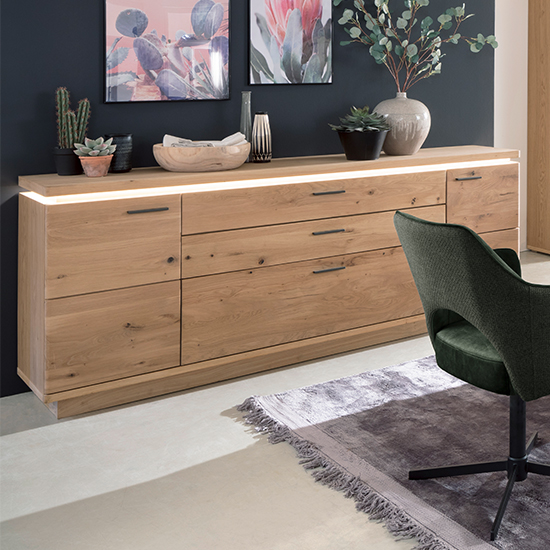 Barcelona Large Sideboard In Planked Oak With 2 Doors 3 Drawers