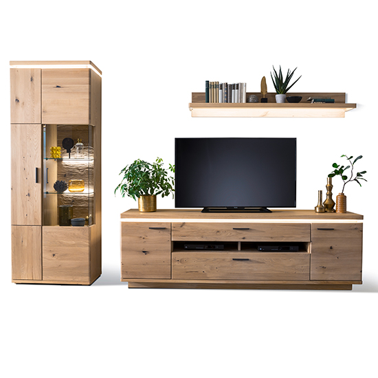 Barcelona LED Living Room Set In Planked Oak With Display Unit_2
