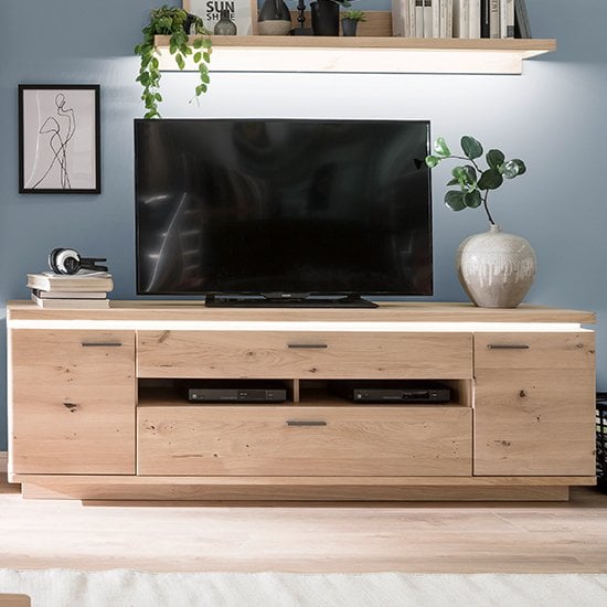 Barcelona LED TV Stand In Planked Oak With 2 Doors 2 Drawers_1