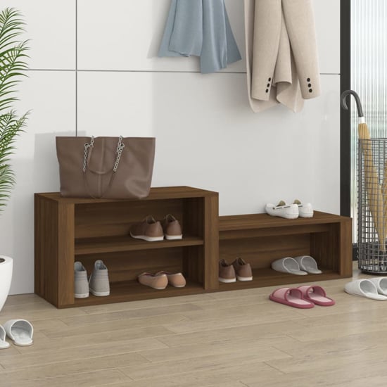 Product photograph of Barcelona Wooden Hallway Shoe Storage Rack In Brown Oak from Furniture in Fashion