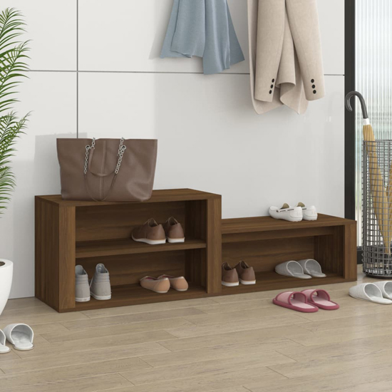 Read more about Barcelona wooden hallway shoe storage rack in brown oak