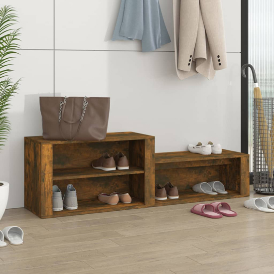 Product photograph of Barcelona Wooden Hallway Shoe Storage Rack In Smoked Oak from Furniture in Fashion