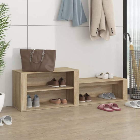 Product photograph of Barcelona Wooden Hallway Shoe Storage Rack In Sonoma Oak from Furniture in Fashion