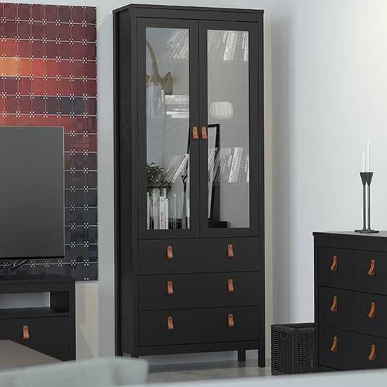 Read more about Barcila 2 doors 3 drawers display cabinet in matt black