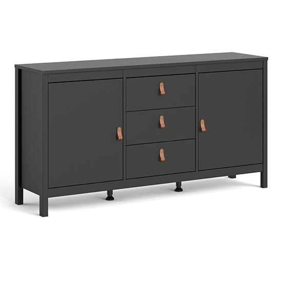 Barcila Wooden Sideboard With 2 Doors 3 Drawers In Matt Black