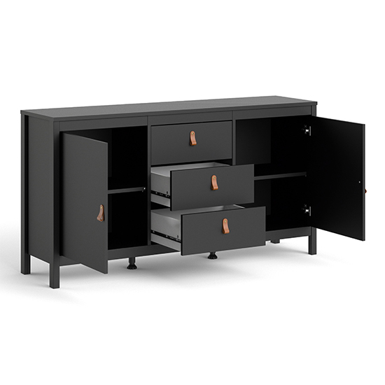 Barcila Wooden Sideboard With 2 Doors 3 Drawers In Matt Black