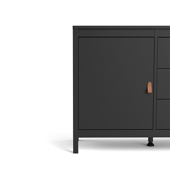 Barcila Wooden Sideboard With 2 Doors 3 Drawers In Matt Black