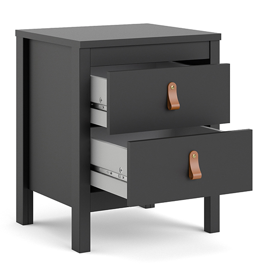 Barcila Wooden Bedside Cabinet With 2 Drawers In Matt Black