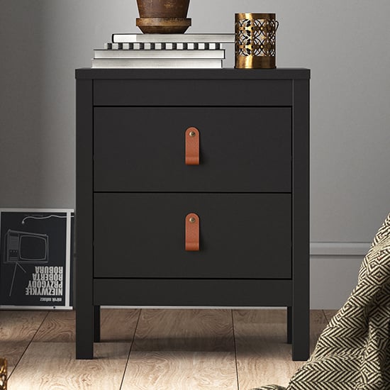 Product photograph of Barcila 2 Drawers Bedside Table In Matt Black from Furniture in Fashion