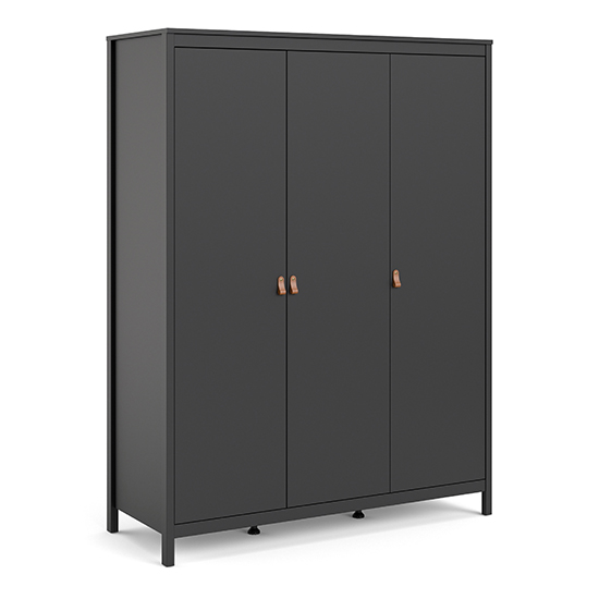 Barcila Wooden Wardrobe With 3 Drawers In Matt Black