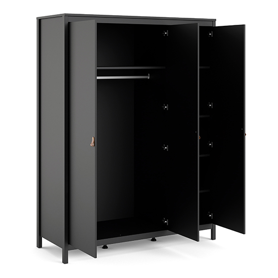 Barcila Wooden Wardrobe With 3 Drawers In Matt Black