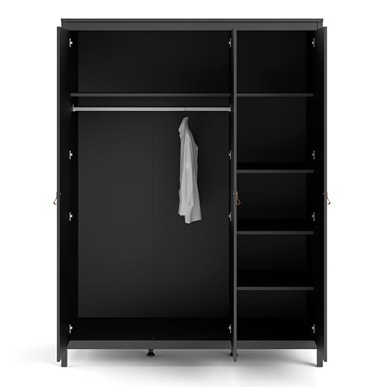 Barcila Wooden Wardrobe With 3 Drawers In Matt Black