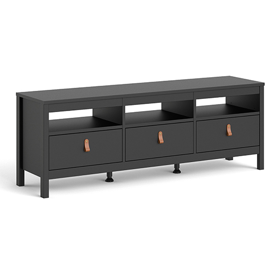 Barcila Wooden TV Stand With 3 Drawers In Matt Black