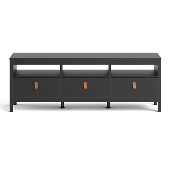 Barcila Wooden TV Stand With 3 Drawers In Matt Black