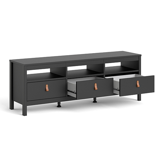 Barcila Wooden TV Stand With 3 Drawers In Matt Black
