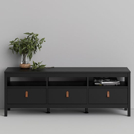 Barcila 3 Drawers Wooden TV Stand In Matt Black