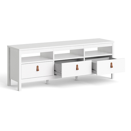 Barcila Wooden TV Stand With 3 Drawers In White