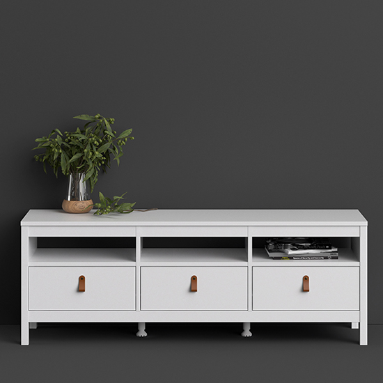 Read more about Barcila 3 drawers wooden tv stand in white