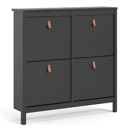 Barcila Wooden Shoe Cabinet With 4 Flip Doors In Matt Black