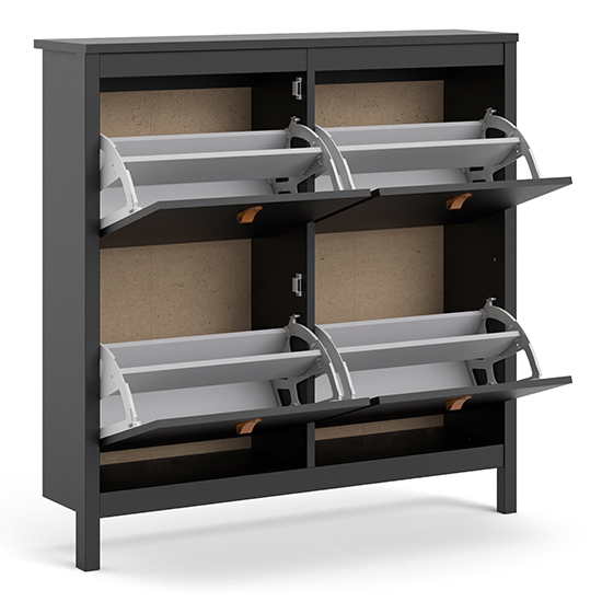 Barcila Wooden Shoe Cabinet With 4 Flip Doors In Matt Black