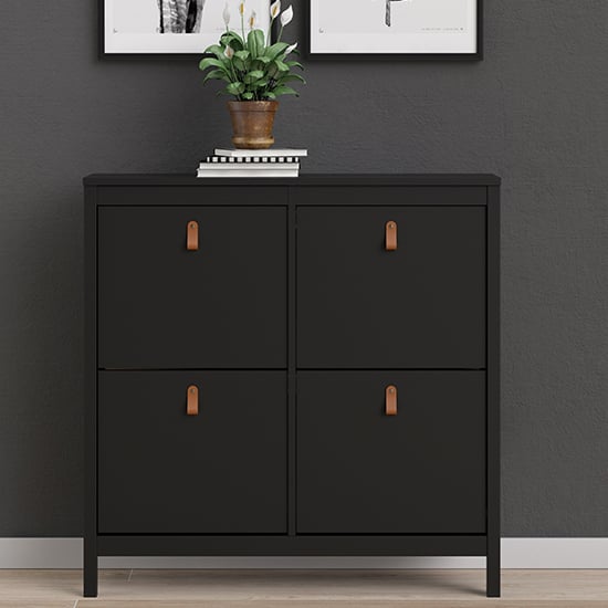 Product photograph of Barcila 4 Compartments Shoe Storage Cabinet In Matt Black from Furniture in Fashion