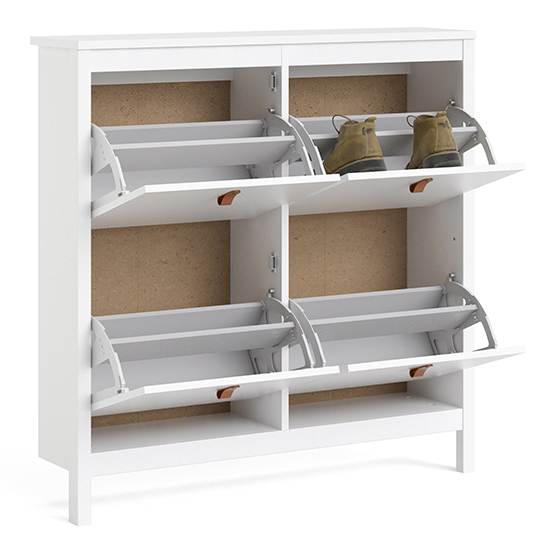 Barcila Wooden Shoe Cabinet With 4 Flip Doors In White