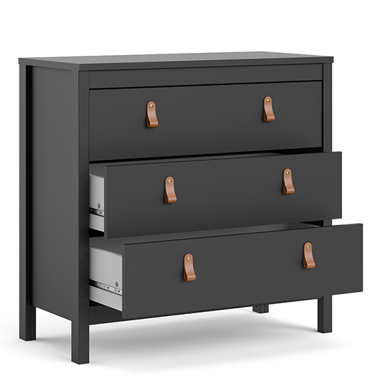 Barcila Wooden Chest Of Drawers With 3 Drawers In Matt Black