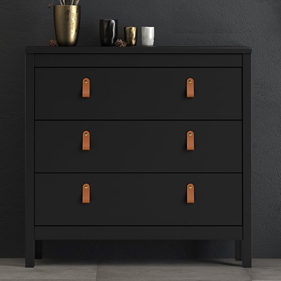 Photo of Barcila chest of drawers in matt black with 3 drawers
