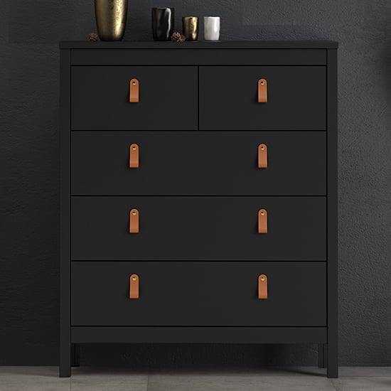 Photo of Barcila chest of drawers in matt black with 5 drawers