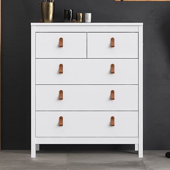Barcila Chest Of Drawers In White With 5 Drawers