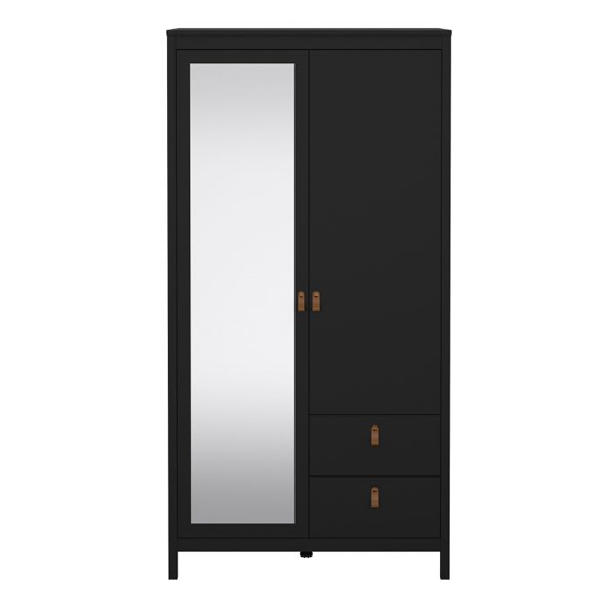 Barcila Mirrored Wooden Wardrobe 2 Doors 2 Drawers In Black