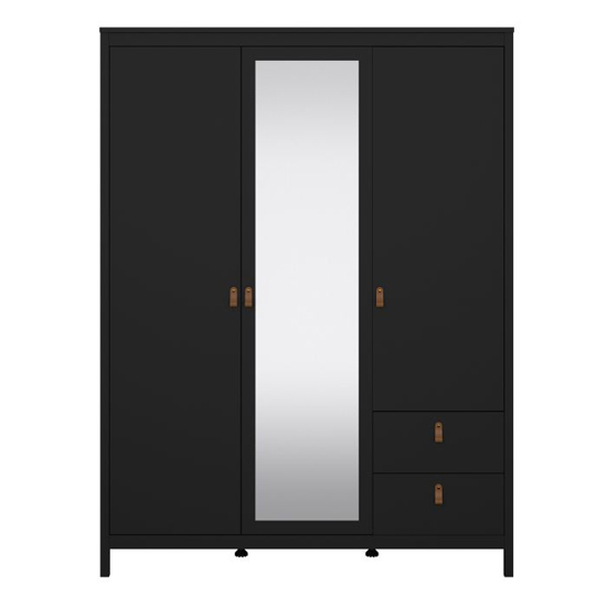 Barcila Mirrored Wooden Wardrobe 3 Doors 2 Drawers In Black