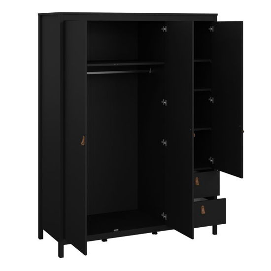 Barcila Mirrored Wooden Wardrobe 3 Doors 2 Drawers In Black