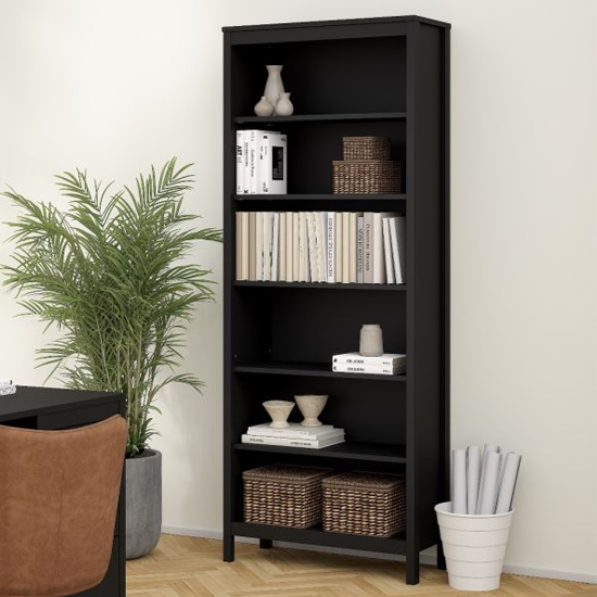 Barcila Wooden Bookcase With 5 Shelves In Black