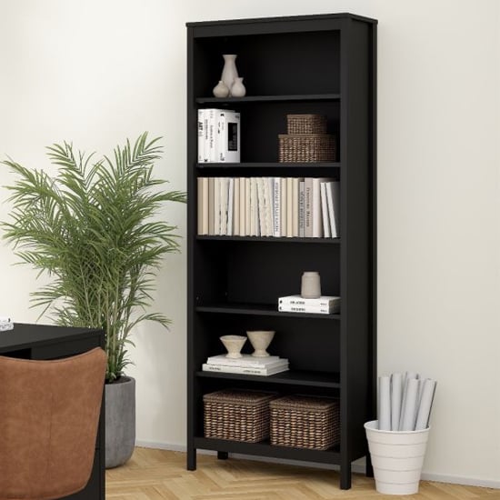 Read more about Barcila wooden bookcase with 5 shelves in black